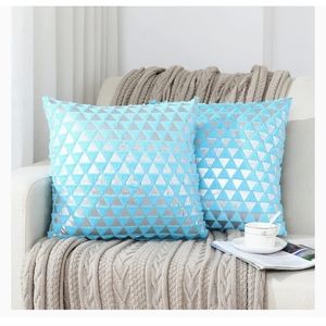 Set of 2 Blue Pillow Covers Faux Fur with Shiny Silver Accents 18"x18"